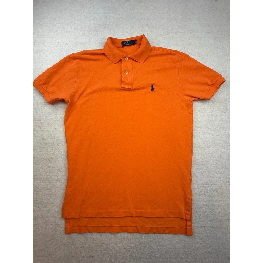 Polo Ralph‎ Lauren Mens Orange Short Sleeve Pony Logo Polo Shirt Size Small
